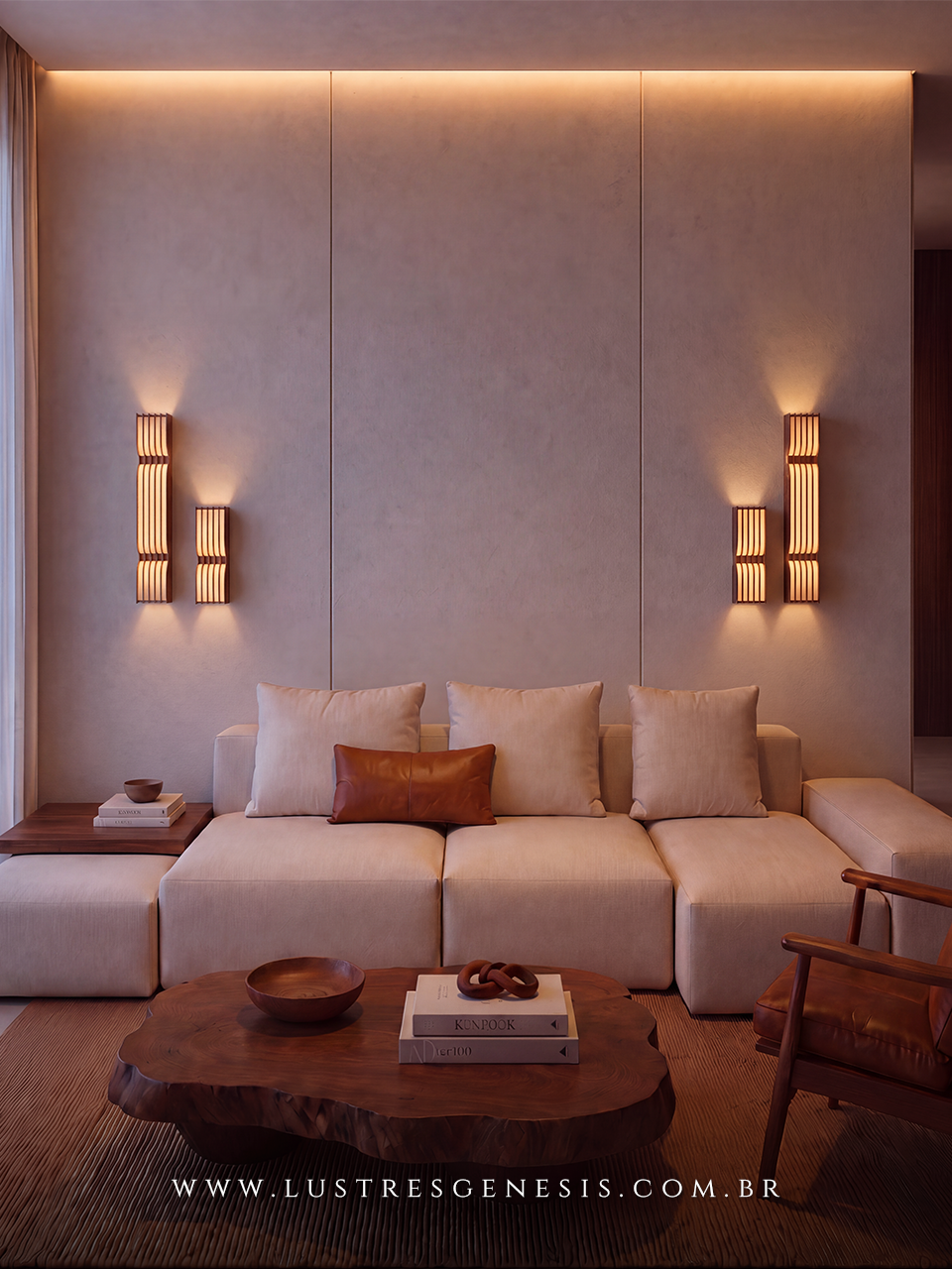 Arandela Interna Madeira Duna 47cm 4XG9 Attimo, Sala de Estar, Quarto, Banheiro, Cabeceira de Cama, Lavabo, Suite Master, Hall